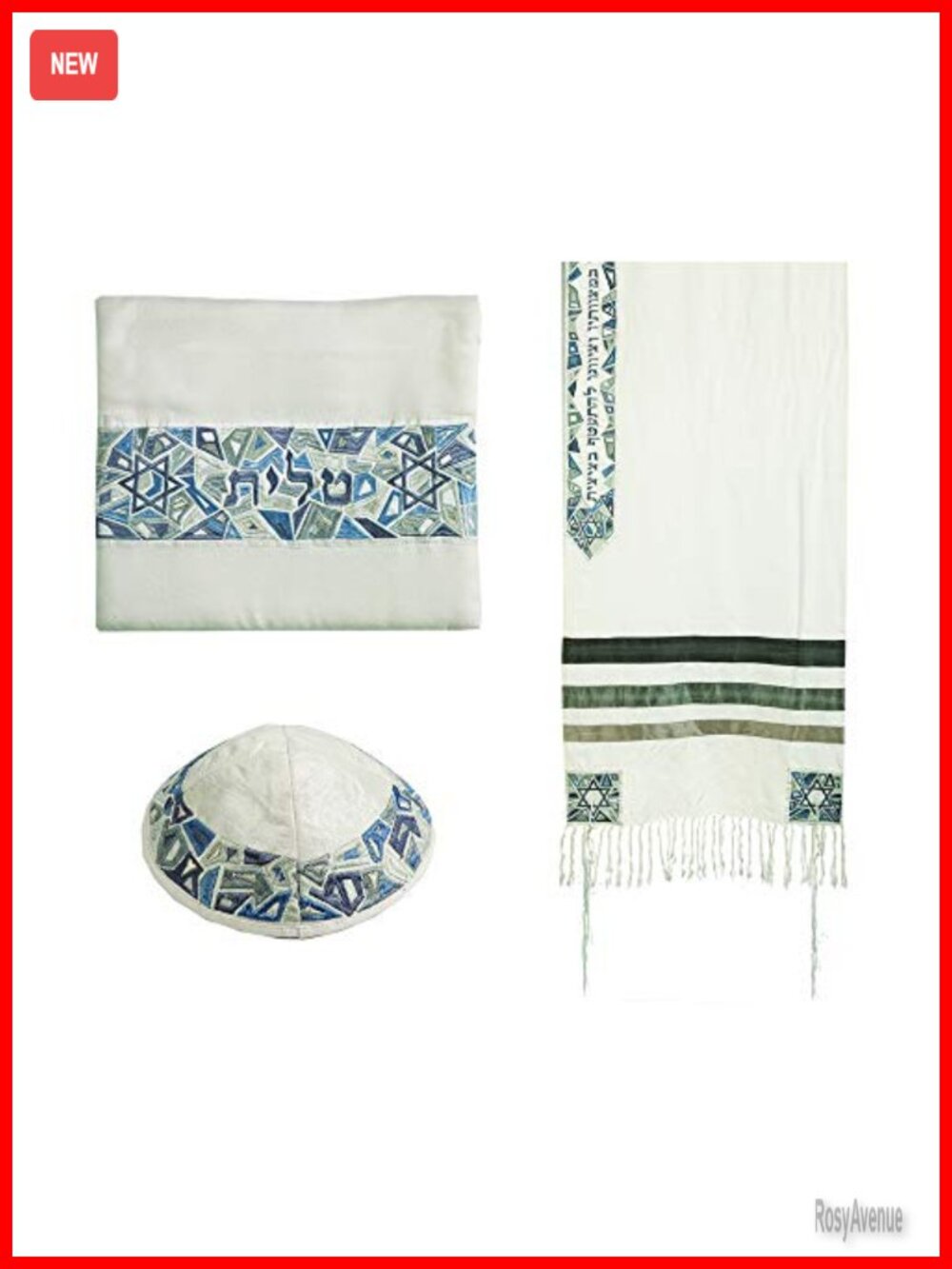 Tallit Prayer Shawl Set Hand Woven Silk Embroidered Bag Kippah Atara
